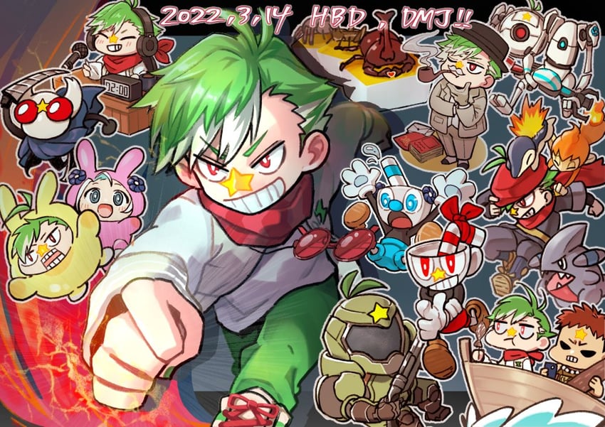 cyndaquil, chimchar, gible, knight, cuphead, and 7 more (pokemon and 8 more) drawn by tonziru_sosaku