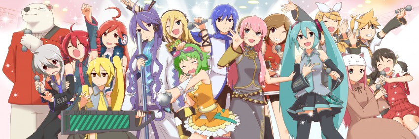 hatsune miku, kagamine rin, kagamine len, megurine luka, kasane teto, and 10 more (idolmaster and 4 more) drawn by toumokoroshi
