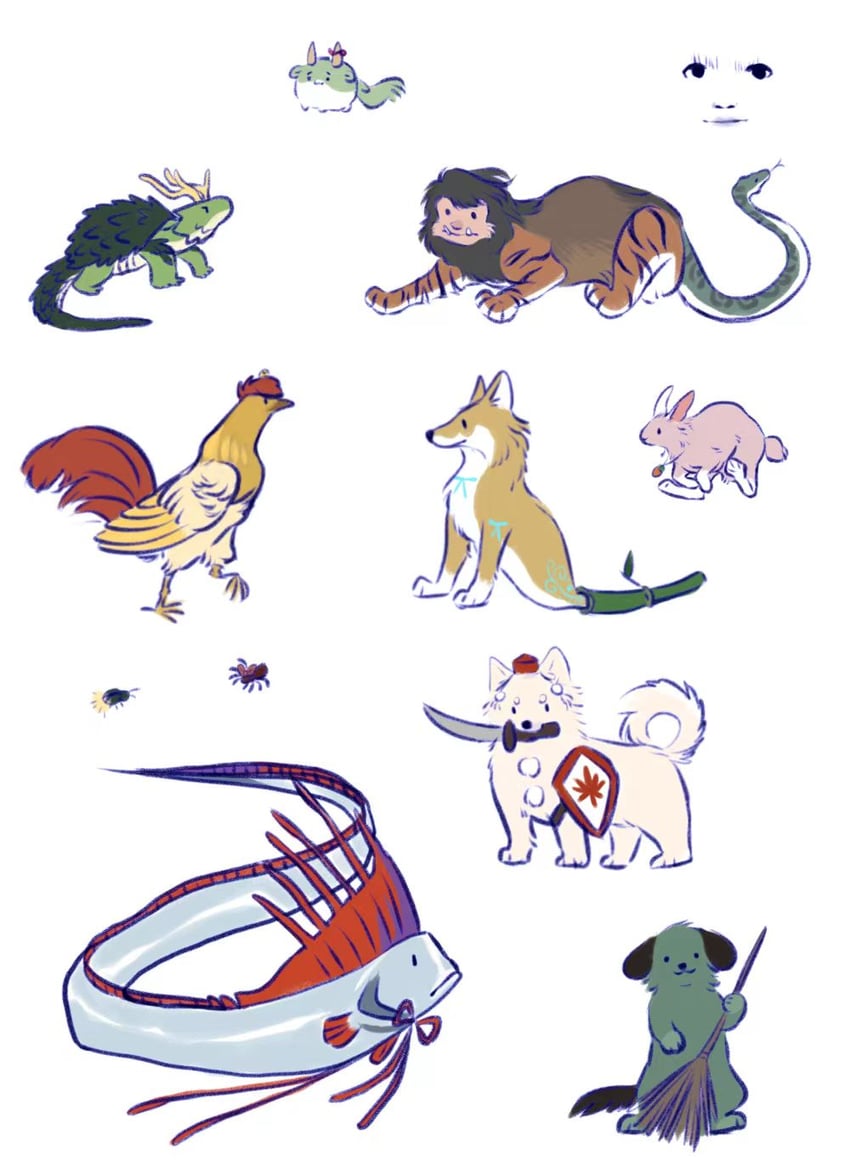 inubashiri momiji, kamishirasawa keine, inaba tewi, houjuu nue, wriggle nightbug, and 7 more (touhou) drawn by satellitedragon