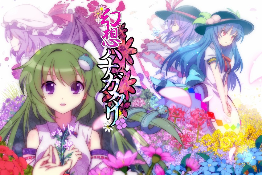 remilia scarlet, kochiya sanae, hinanawi tenshi, and nagae iku (touhou) drawn by funamushi_nomore