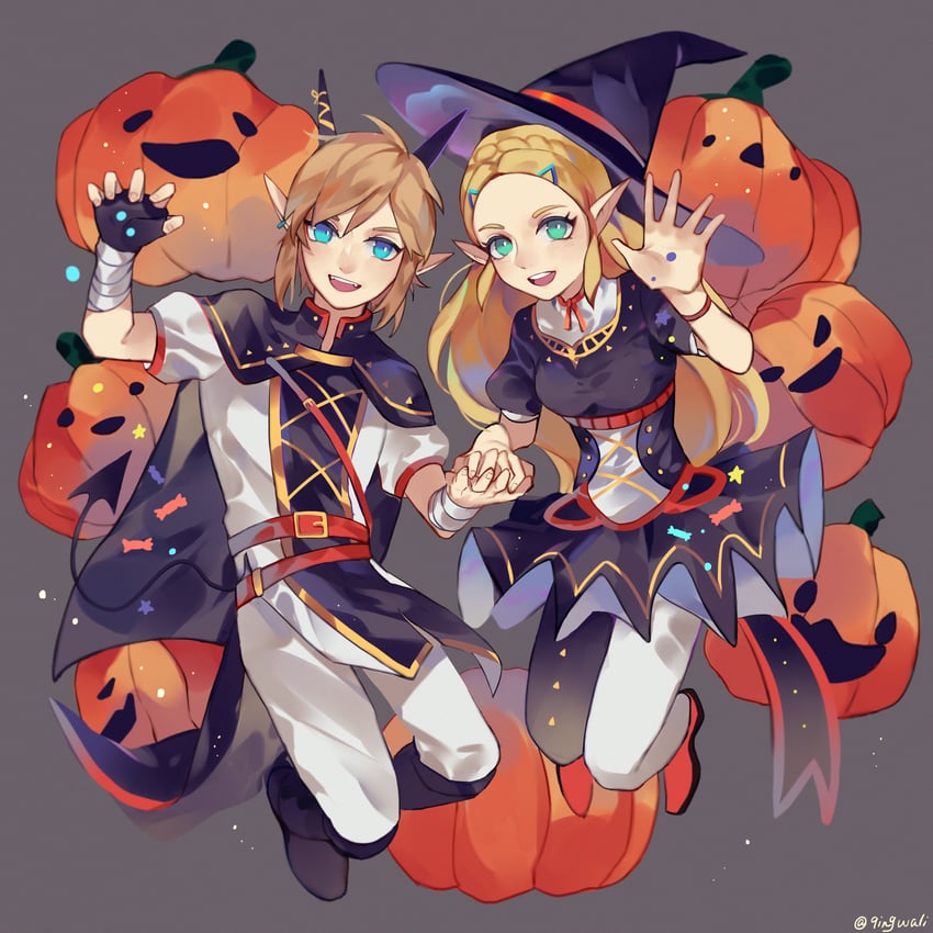 link and princess zelda (the legend of zelda and 1 more) drawn by kaeru_(qingwali)