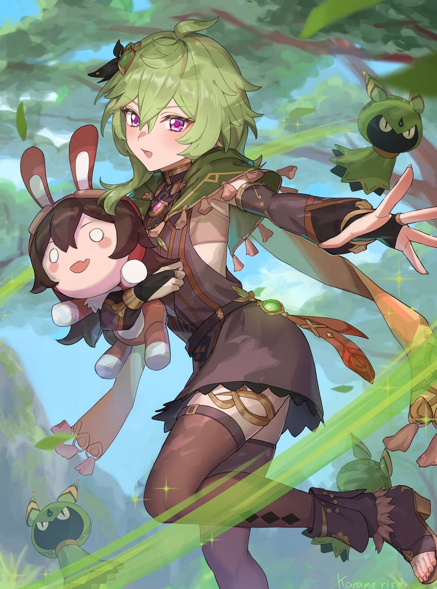 collei, baron bunny, and cuilein-anbar (genshin impact) drawn by karame_rise