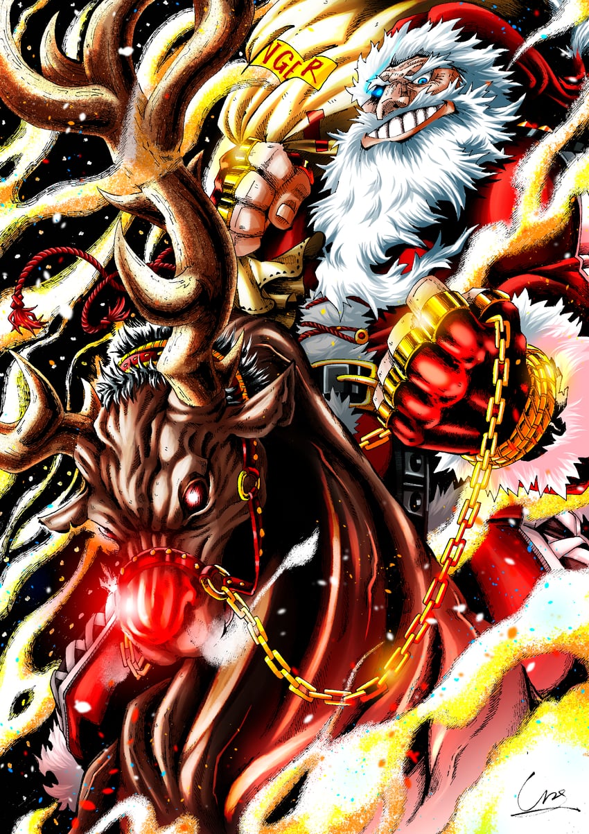 santa claus and rudolph the red nosed reindeer (original) drawn by gamjagom