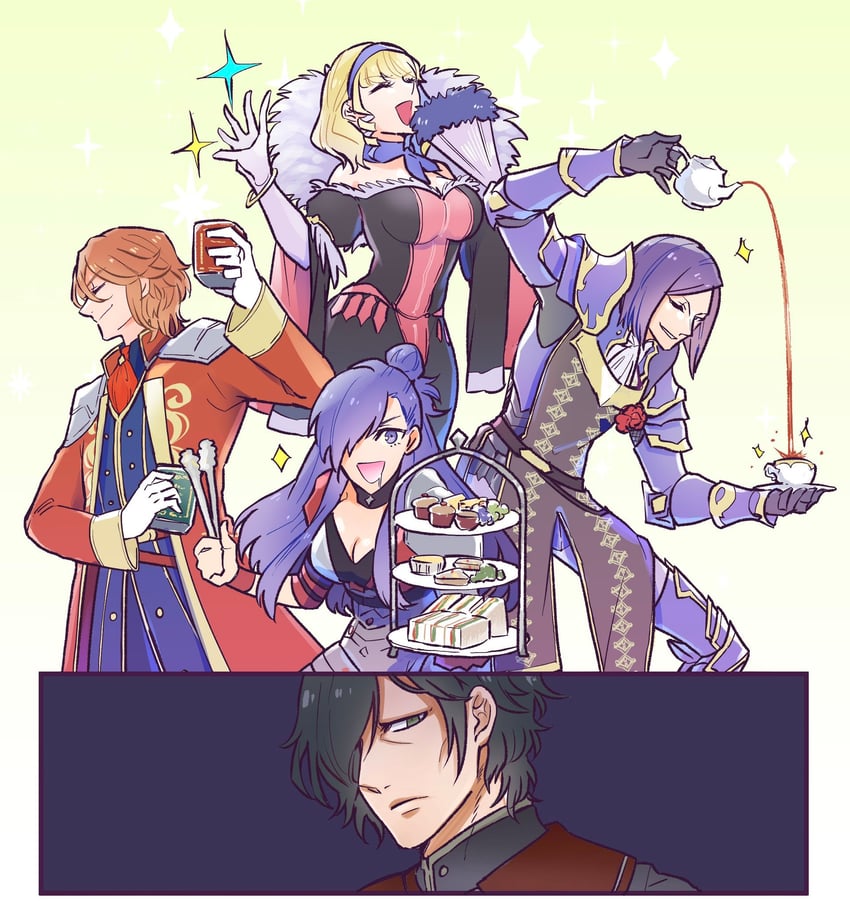 female shez, hubert von vestra, ferdinand von aegir, constance von nuvelle, and lorenz hellman gloucester (fire emblem and 2 more) drawn by weooooow