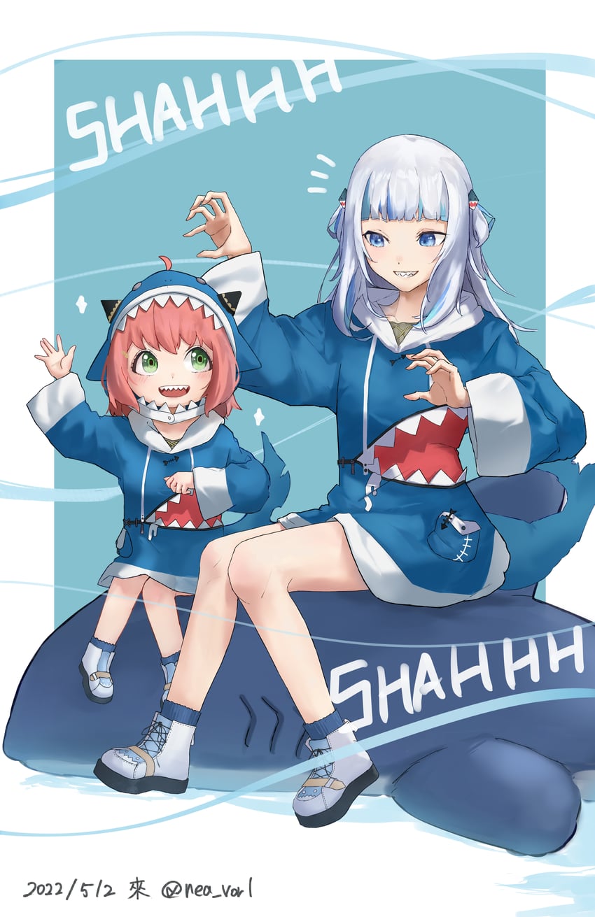 gawr gura and anya (hololive and 2 more) drawn by vorlke_(nea_vorl)