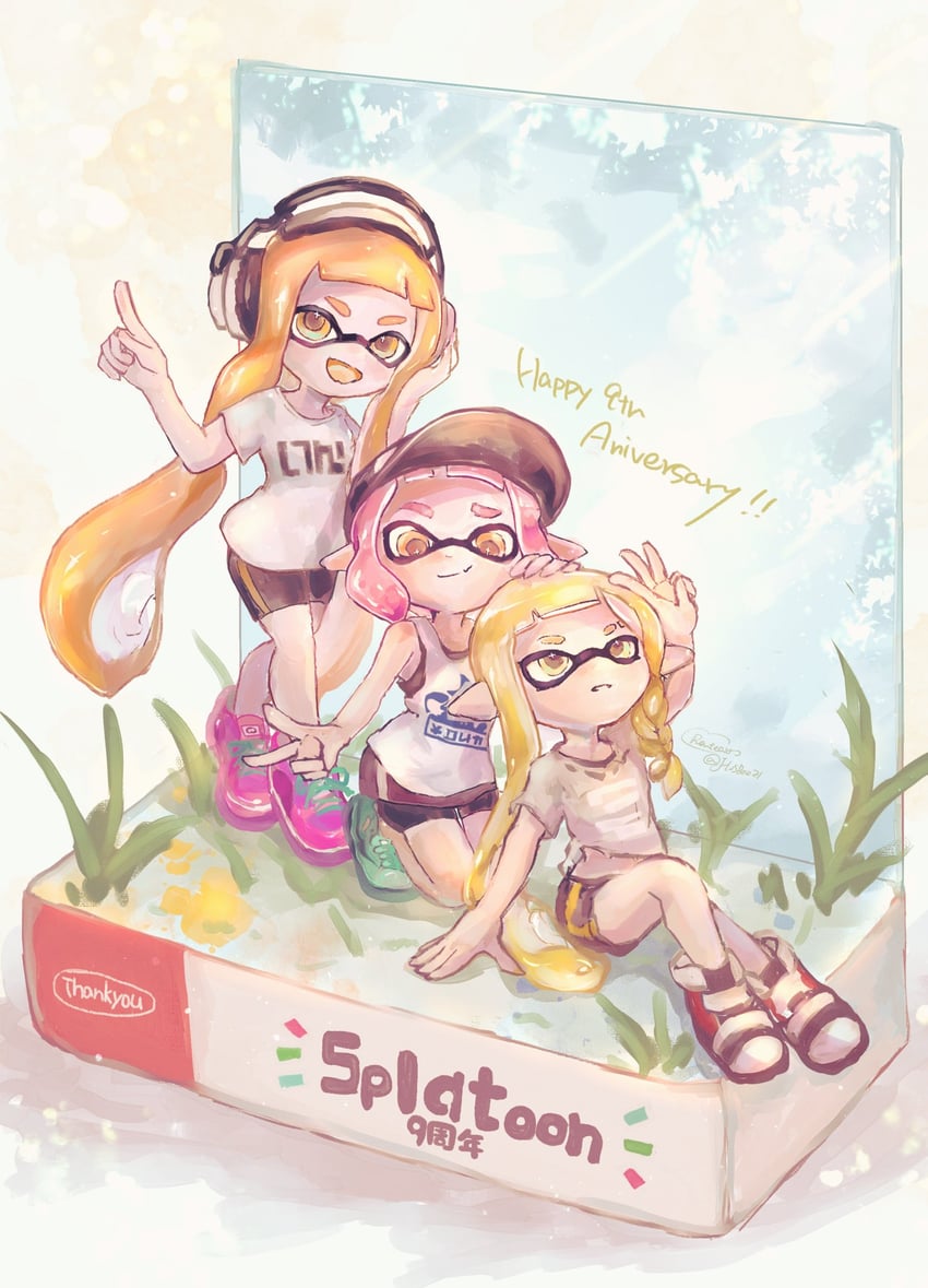 inkling player character, inkling girl, agent 3, kaori, agent 4, and 2 more (splatoon and 3 more) drawn by ho2yrentea
