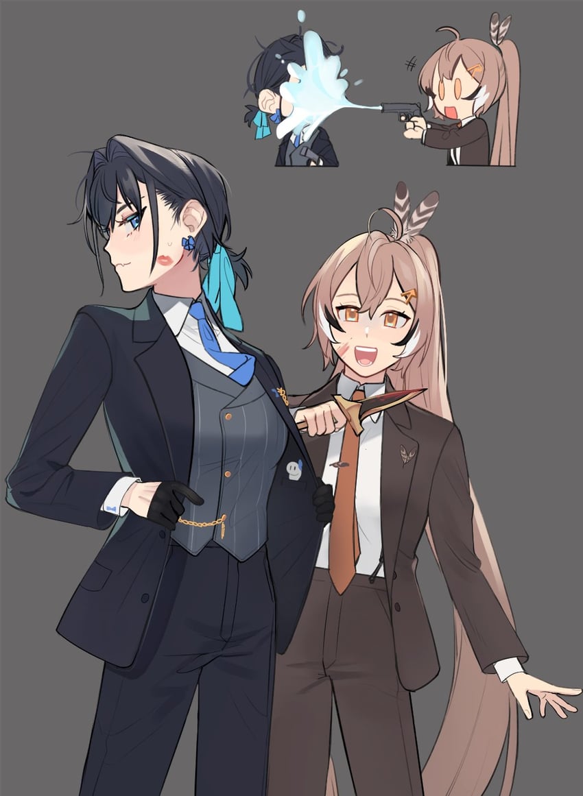 ouro kronii, nanashi mumei, and boros (hololive and 1 more) drawn by eus_ing