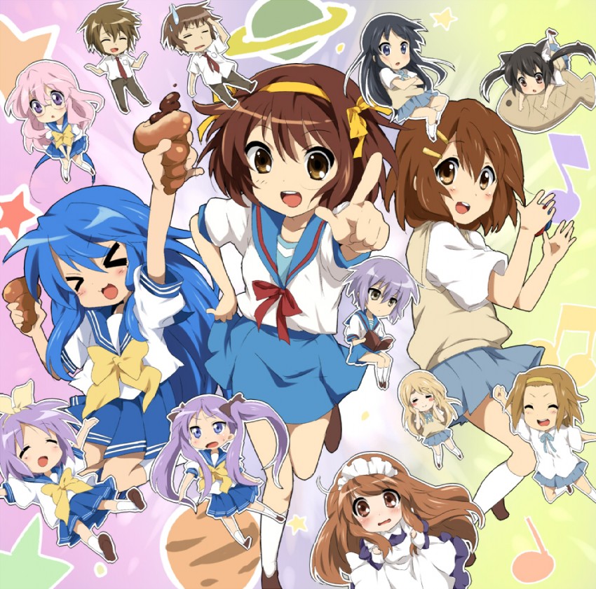 suzumiya haruhi, akiyama mio, nakano azusa, nagato yuki, hirasawa yui, and 9 more (k-on! and 2 more) drawn by maruki_(punchiki)