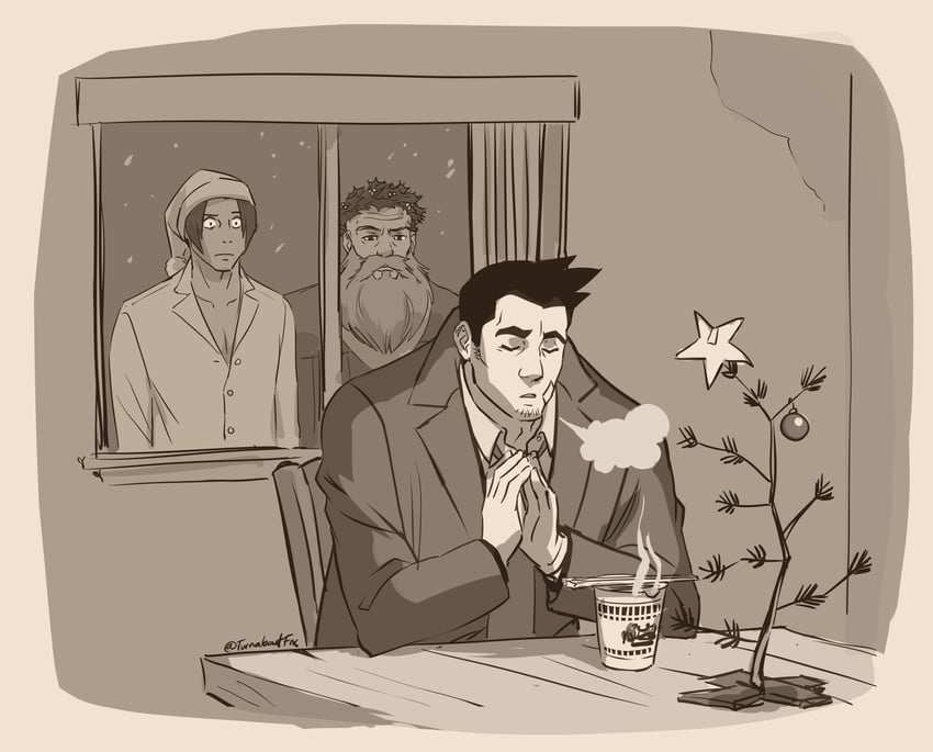 miles edgeworth, dick gumshoe, and the judge (ace attorney and 1 more) drawn by riana_dorsey