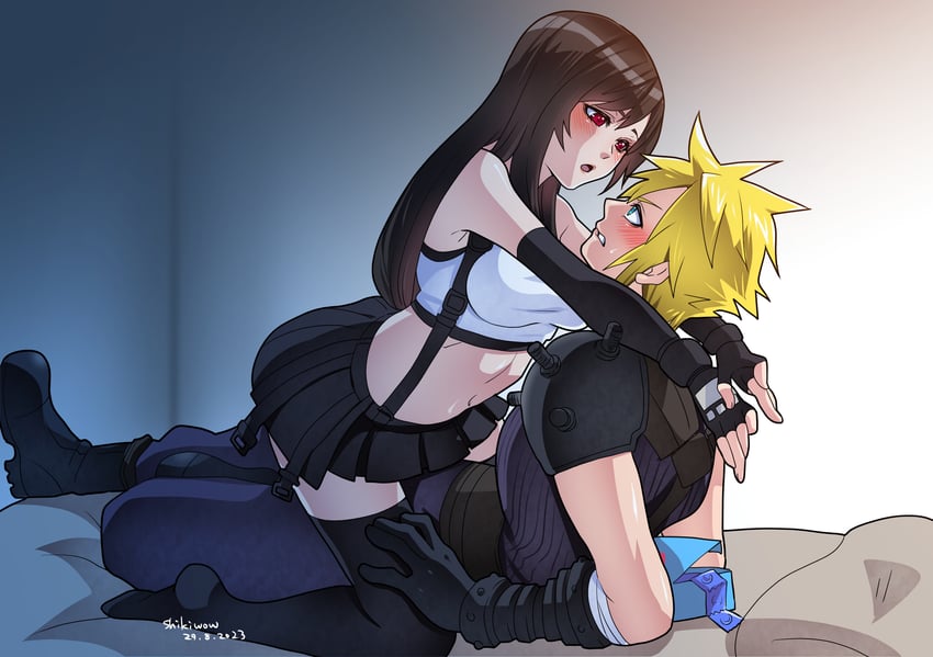 tifa lockhart and cloud strife (final fantasy and 2 more) drawn by shikiwo