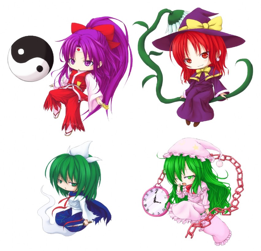 hakurei reimu, kirisame marisa, kazami yuuka, and mima (touhou and 4 more) drawn by reg_(artist)