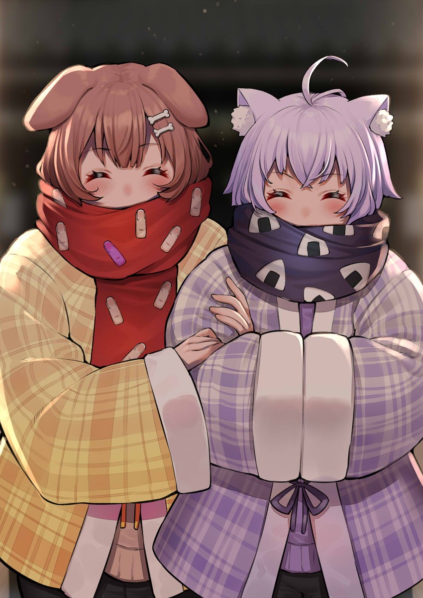 nekomata okayu and inugami korone (hololive) drawn by mikan_(chipstar182)