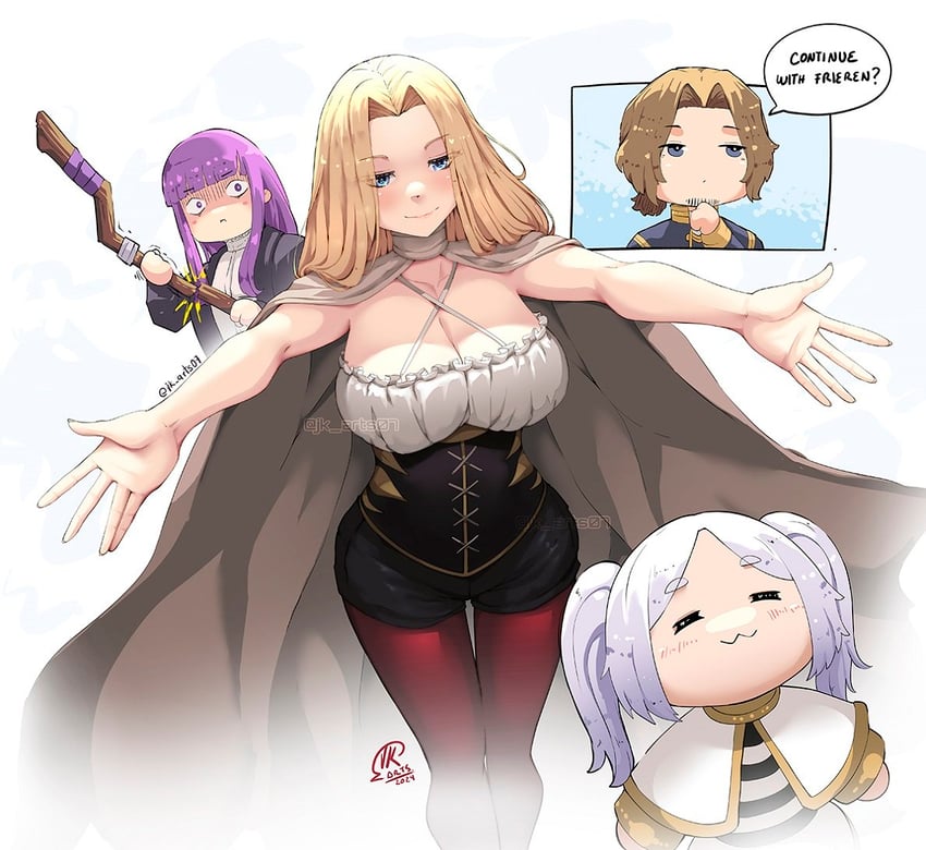 frieren, fern, methode, and sein (sousou no frieren) drawn by jk_arts