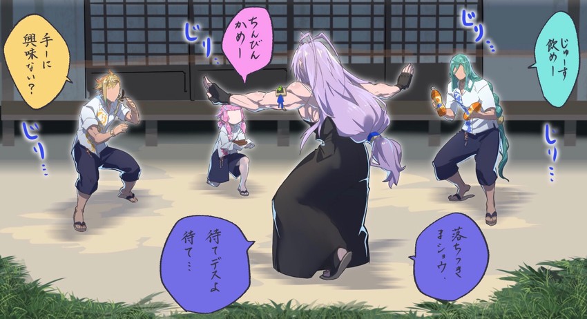 sengo muramasa, chiyoganemaru, chatan nakiri, and chiganemaru (touken ranbu and 1 more) drawn by jip
