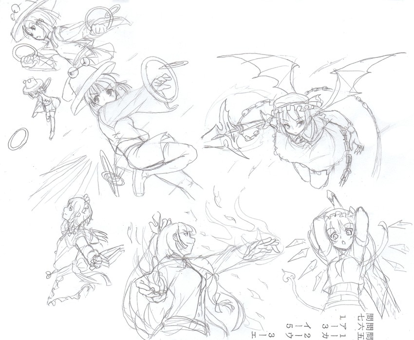 remilia scarlet, flandre scarlet, izayoi sakuya, fujiwara no mokou, and moriya suwako (touhou) drawn by aouma