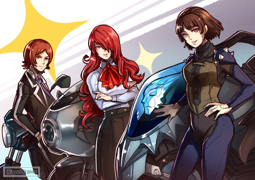 kirijou mitsuru, niijima makoto, suou tatsuya, queen, and joanna (persona and 3 more) drawn by gzei