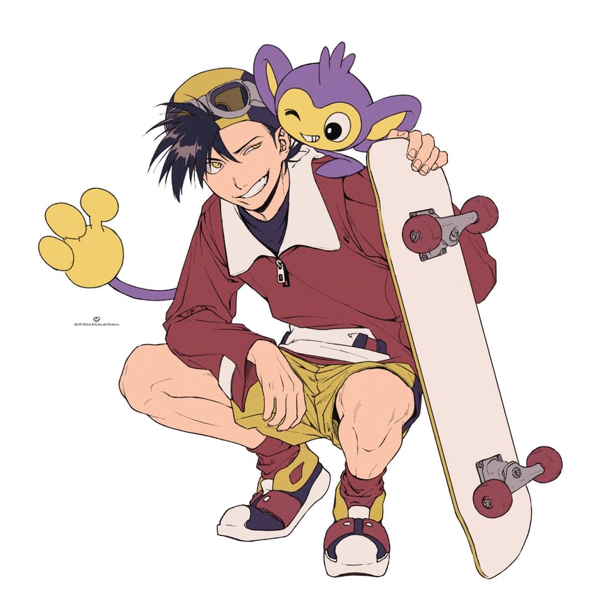 ethan and aipom (pokemon and 1 more) drawn by 55oshimechan