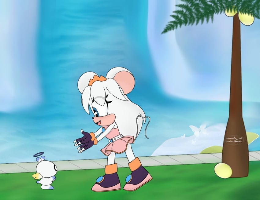 sonic the hedgehog, hero chao, and chloe the mouse (original and 1 more) drawn by artwithmiko