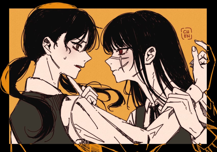 yoru and mitaka asa (chainsaw man) drawn by ailuros