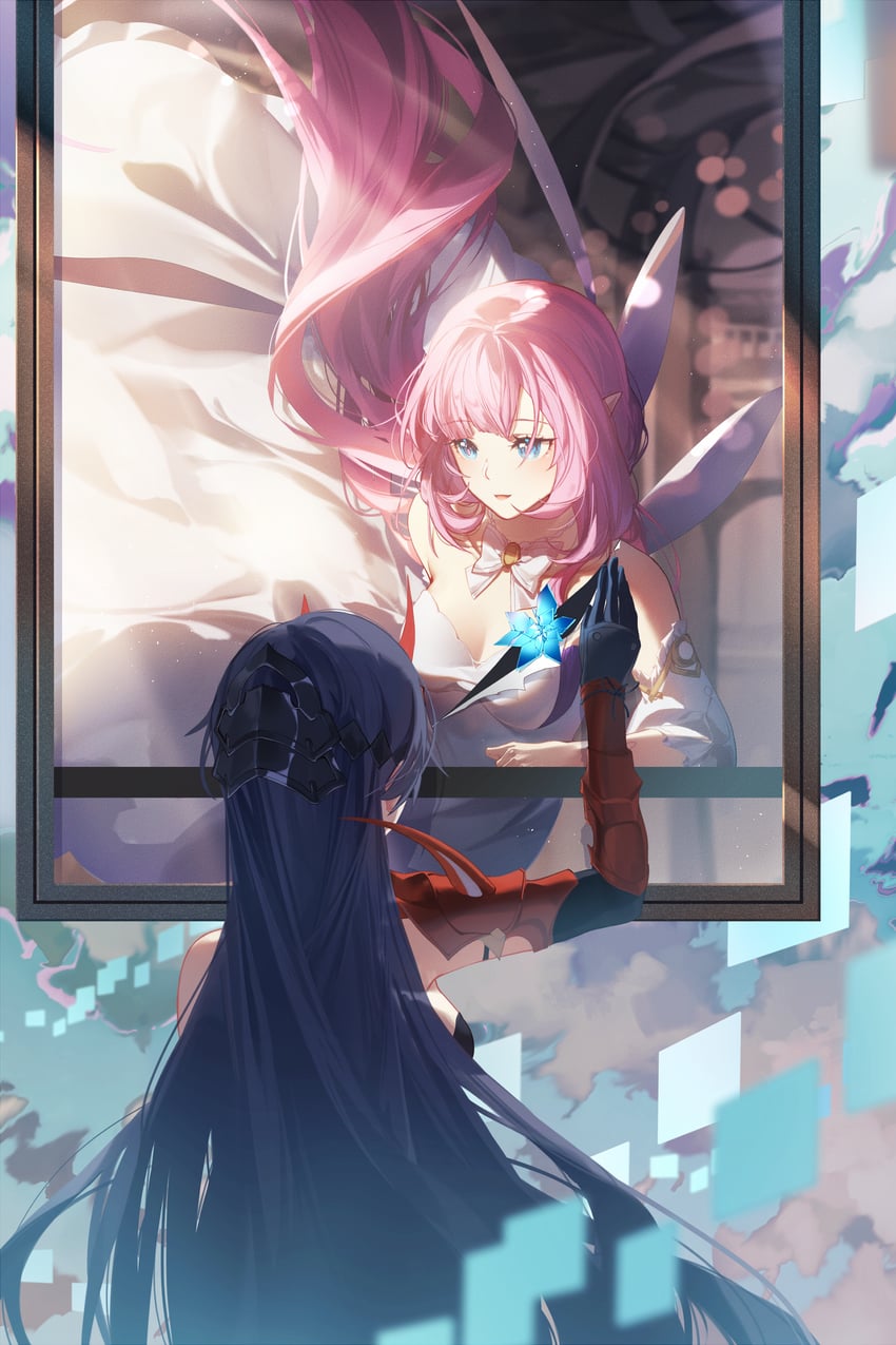 elysia and raiden mei (honkai and 1 more) drawn by zirancike