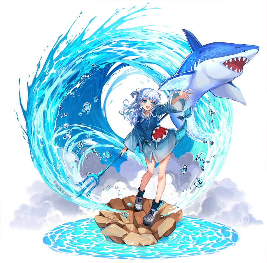 gawr gura (hololive and 1 more) drawn by savi_(byakushimc)