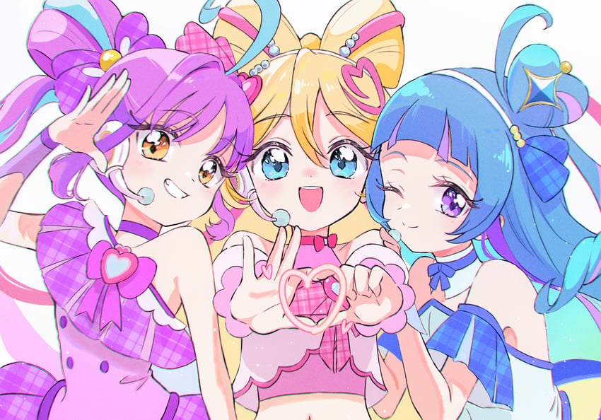 sakura uta, cure idol, shigure kokoro, aokaze nana, cure wink, and 1 more (precure and 1 more) drawn by nashiki_(mmmike081829)