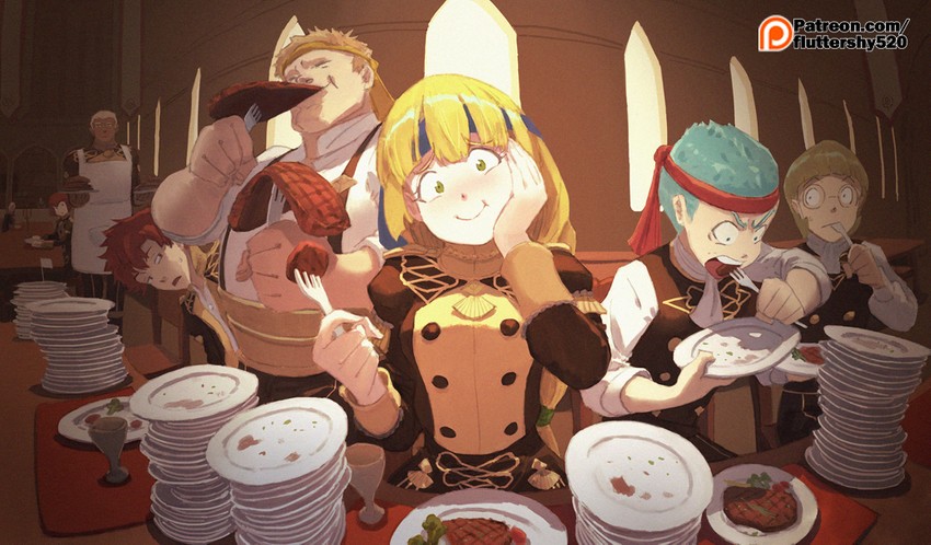 ingrid brandl galatea, sylvain jose gautier, dedue molinaro, caspar von bergliez, ignatz victor, and 1 more (fire emblem and 1 more) drawn by green_little