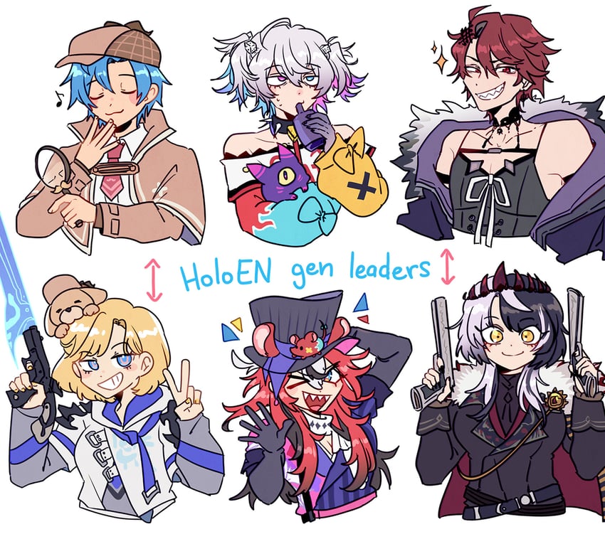 watson amelia, hakos baelz, shiori novella, mr. squeaks, gavis bettel, and 3 more (hololive and 3 more) drawn by ministarfruit