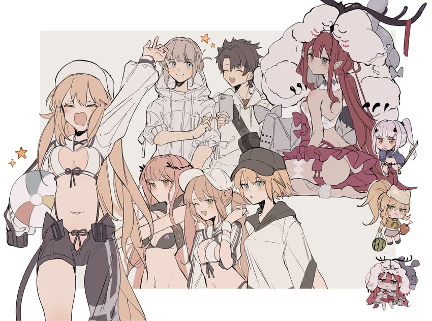 artoria pendragon, fujimaru ritsuka, baobhan sith, artoria caster, oberon, and 6 more (fate and 1 more) drawn by note_nii