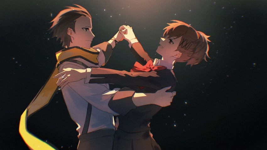 shiomi kotone and mochizuki ryouji (persona and 2 more) drawn by lluyss