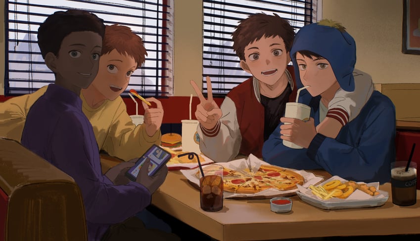 craig tucker, clyde donovan, jimmy valmer, and token black (south park) drawn by chunai_tuju
