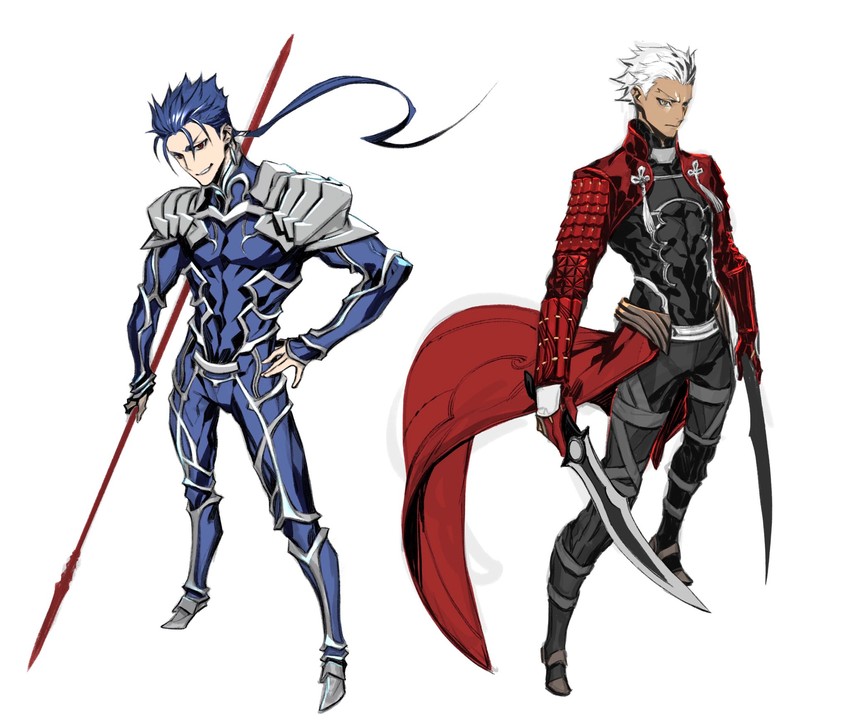 cu chulainn and archer (fate and 1 more) drawn by miwa_shirow