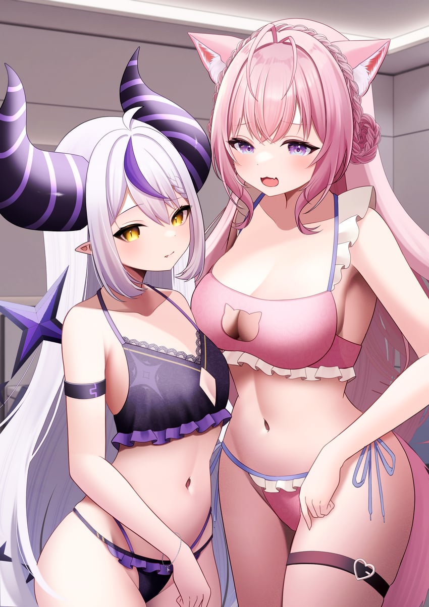 la+ darknesss and hakui koyori (hololive) drawn by create8