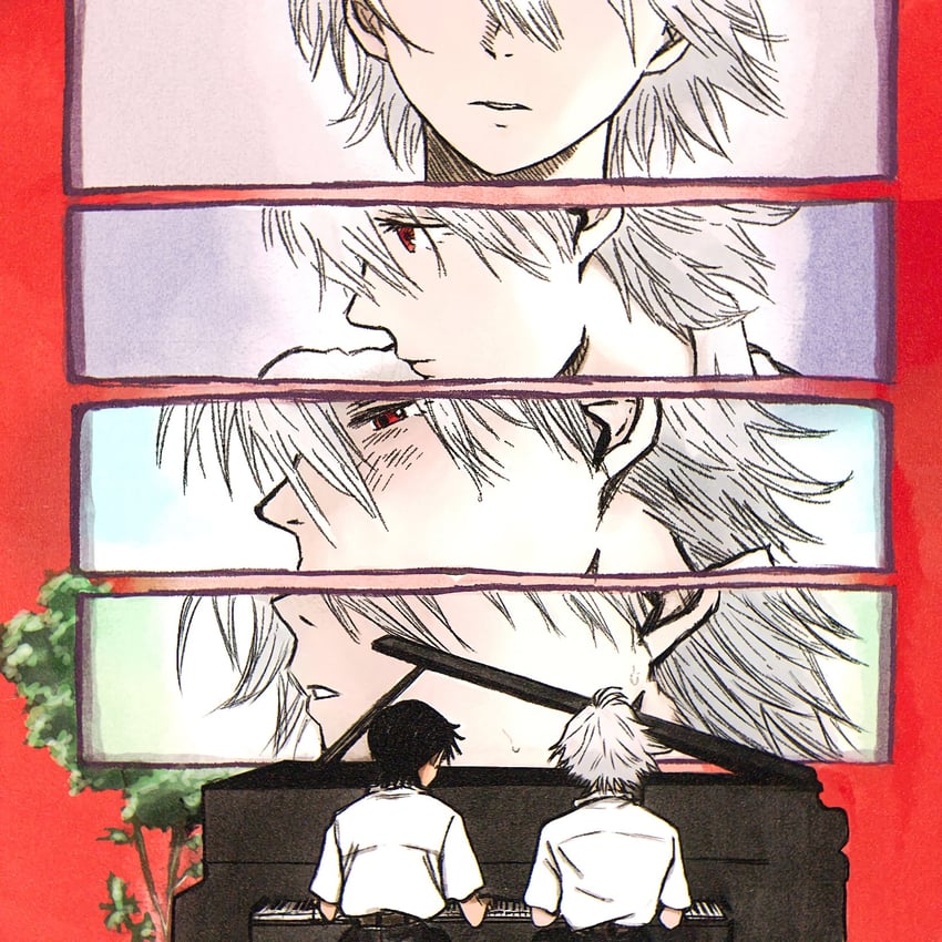 ikari shinji and nagisa kaworu (neon genesis evangelion) drawn by manbom_03