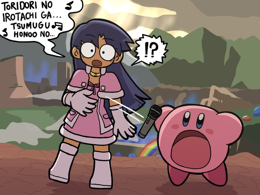 kirby and kisaragi chihaya (idolmaster and 2 more) drawn by fis_(t83192933)