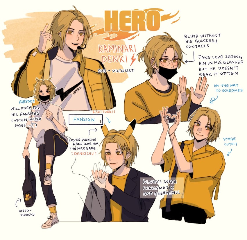 pikachu and kaminari denki (pokemon and 1 more) drawn by tomii_(gegofish)