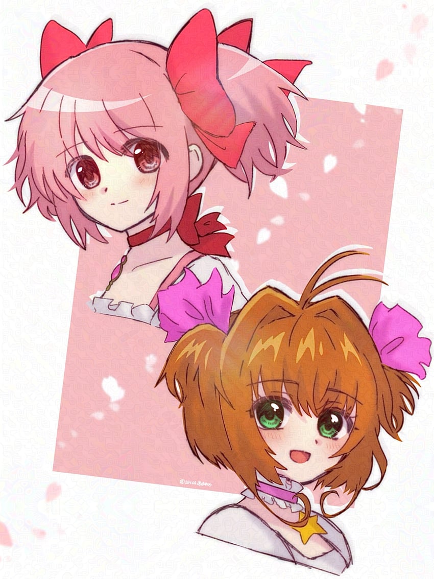 kaname madoka and kinomoto sakura (mahou shoujo madoka magica and 1 more) drawn by amai_yume
