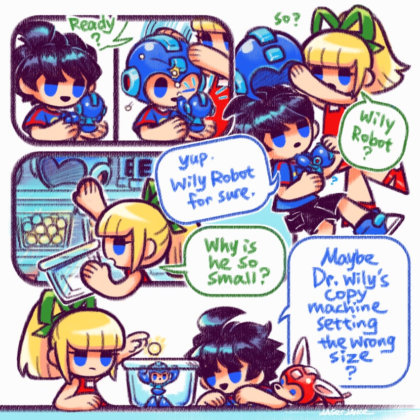 roll, mega man, and rush (mega man) drawn by laser-lance