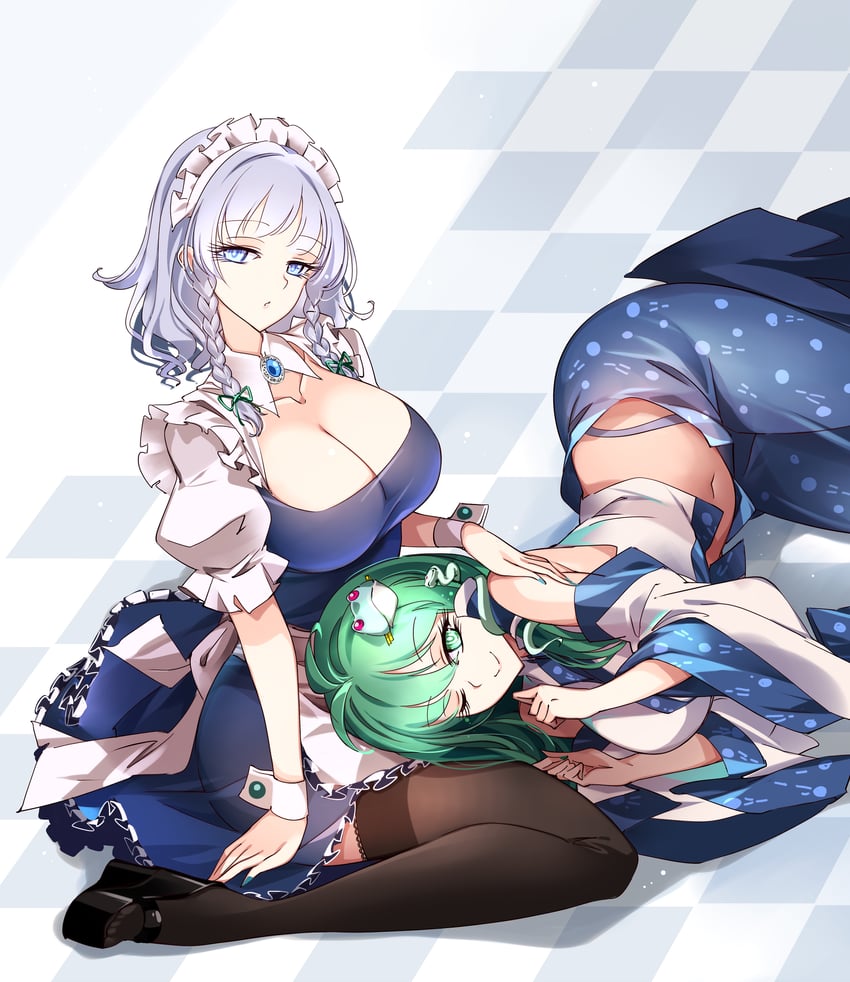 izayoi sakuya and kochiya sanae (touhou) drawn by raptor7