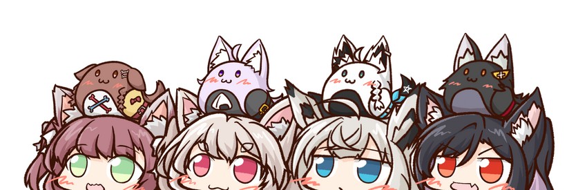 yuudachi, shigure, kawakaze, fubuchun, shiratsuyu, and 3 more (hololive and 1 more) drawn by aka_shiba