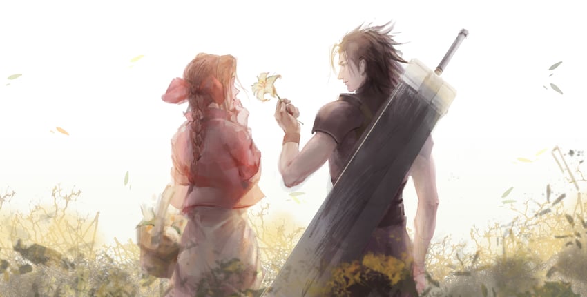 aerith gainsborough and zack fair (final fantasy and 1 more) drawn by 15506450035