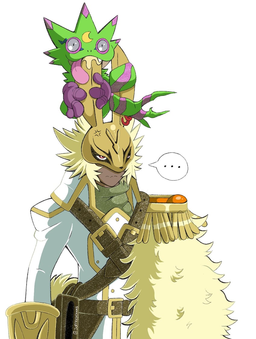 diarbbitmon and gekkomon (digimon and 1 more) drawn by ana_(softkeychains)