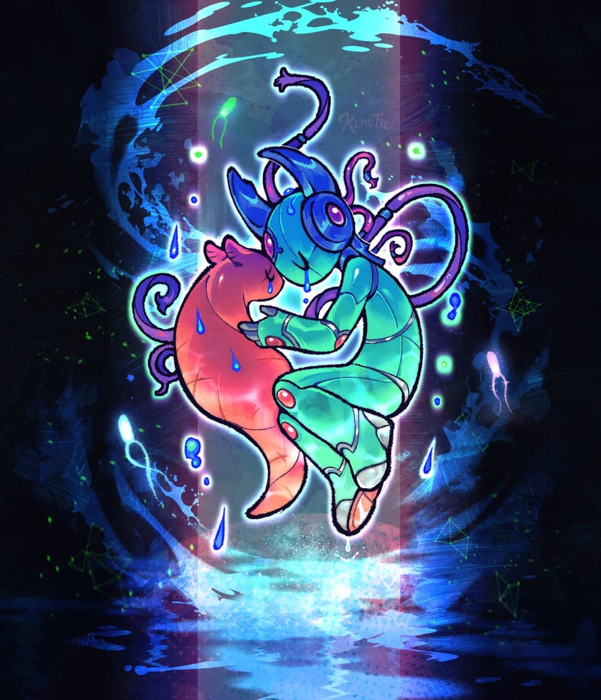 looks to the moon and hunter (rain world) drawn by klmutie
