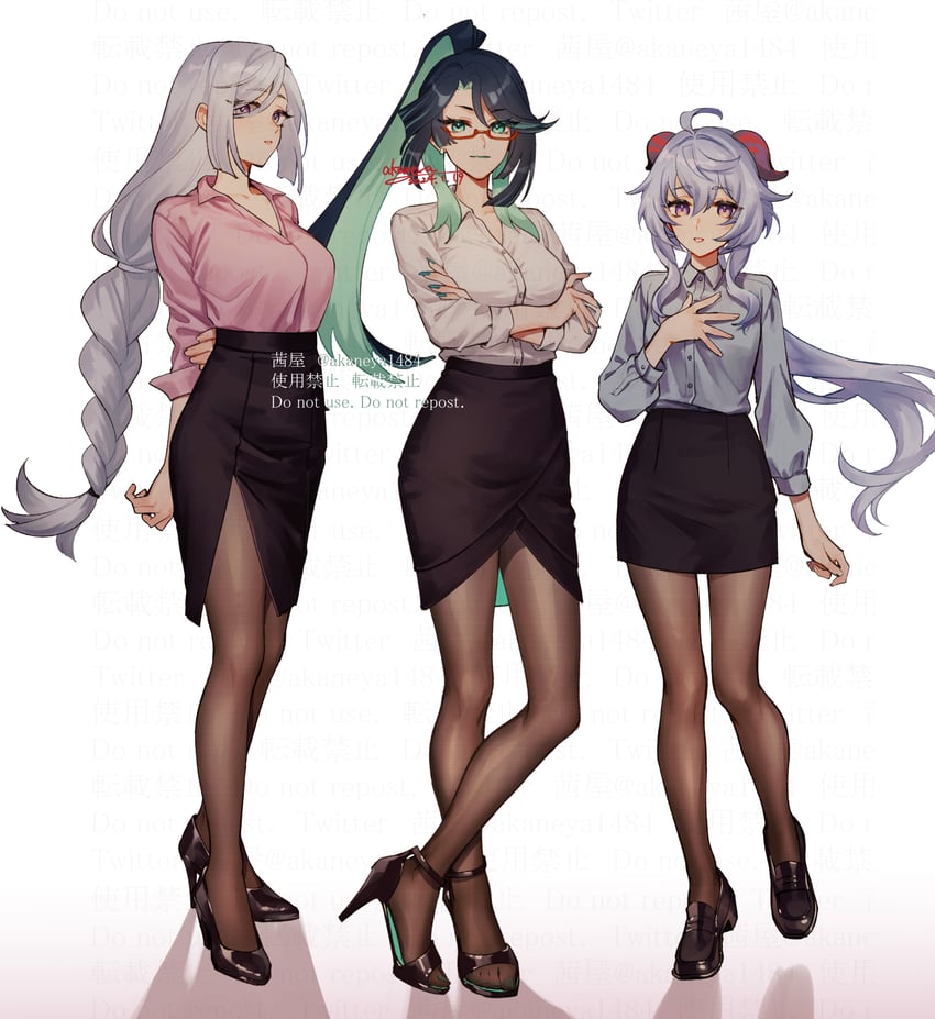 ganyu, shenhe, and xianyun (genshin impact) drawn by ojo_aa