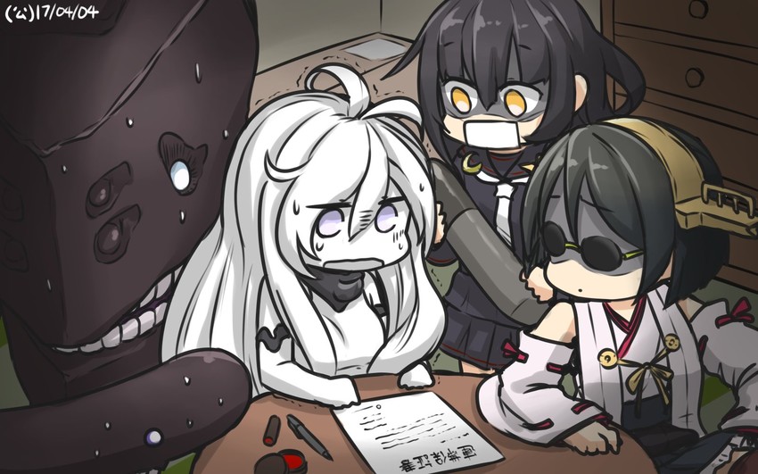 kirishima, mikazuki, kirishima kai ni, and submarine princess (kantai collection) drawn by hamu_koutarou