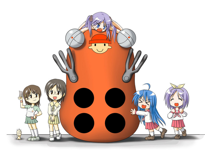 hiiragi kagami, izumi konata, hiiragi tsukasa, okonogi yuuko, hashimoto fumie, and 3 more (lucky star and 1 more) drawn by takapi_(chimee_house)