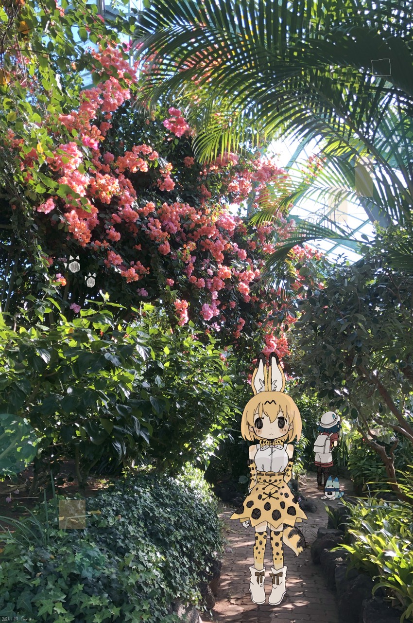 serval, kaban, and lucky beast (kemono friends) drawn by fumiko_(rubra_plumeria)