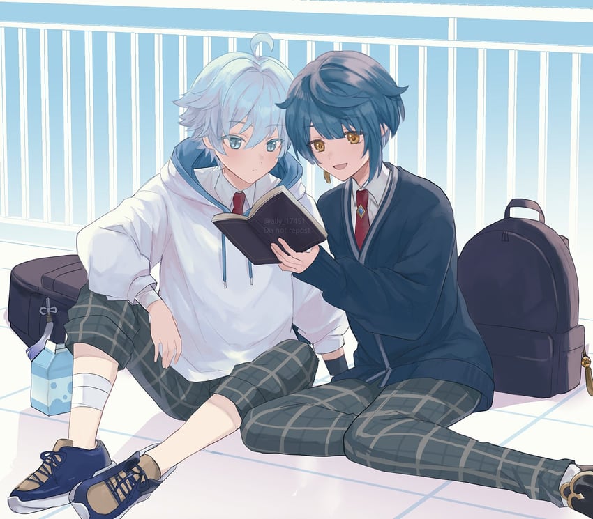 xingqiu and chongyun (genshin impact and 1 more) drawn by ari_(bleum)