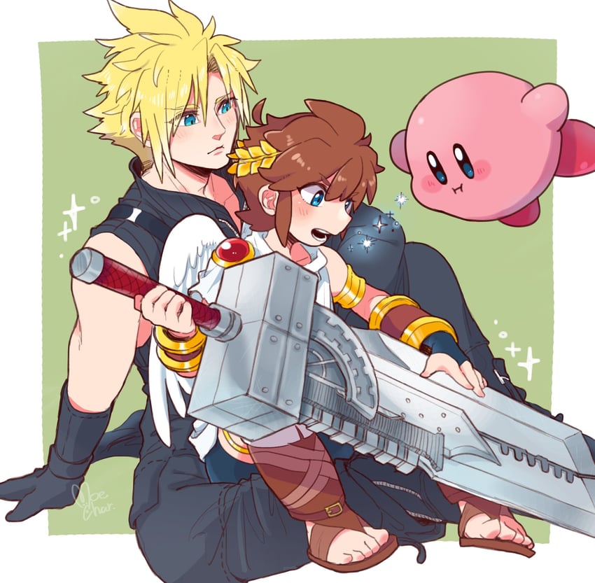 cloud strife, kirby, and pit (final fantasy and 6 more) drawn by moechar0426