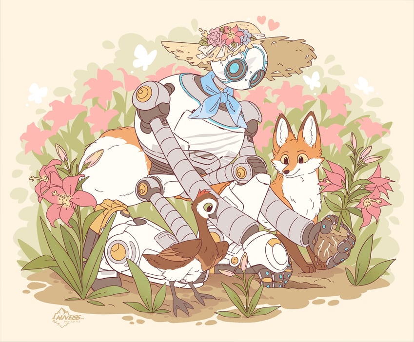 rozzum unit 7134, brightbill, and fink (the wild robot) drawn by auveiss